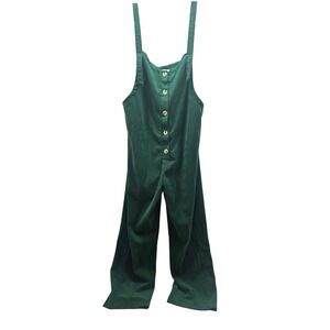 Little Lies Green Corduroy Button‎ Front Wide Leg Jumpsuit Overalls M